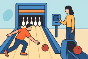 Automaattipystytys ja rata-anturit keilahallissa